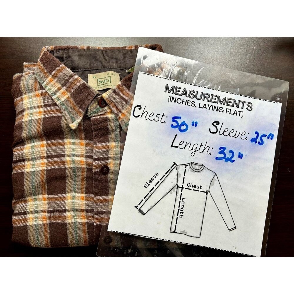 SEARS Flannel Shirt Mens XL Plaid Brown Cozy Dadcore Button-Up Vintage Americana - Picture 5 of 5